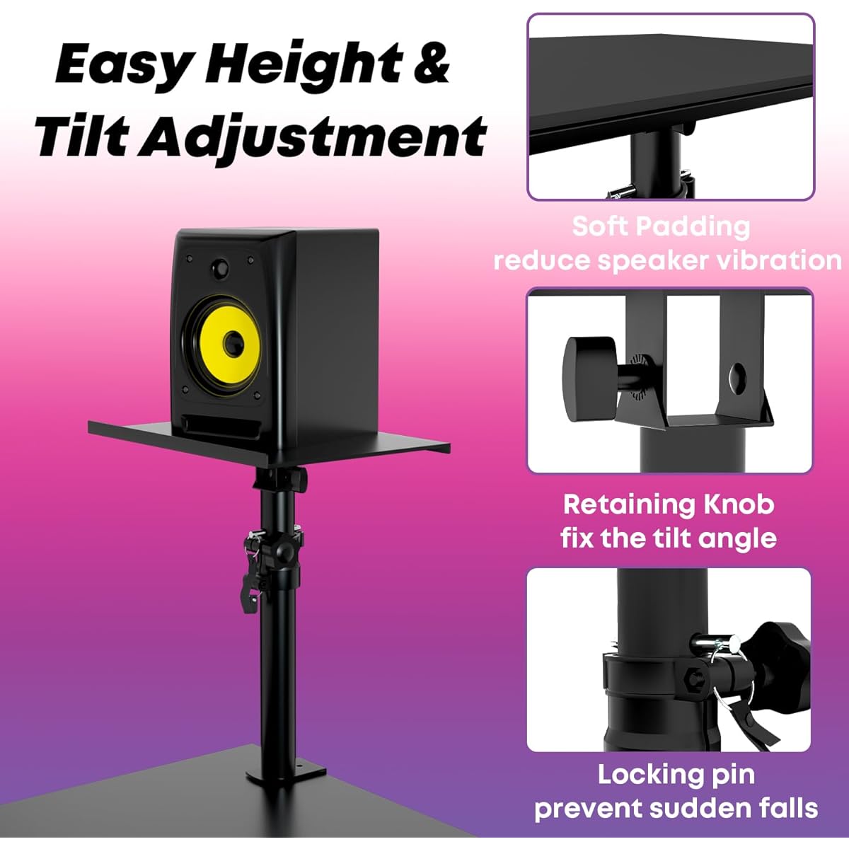 Studio Monitor Stand, Adjustable Height and Tilt Angle, Heavy Duty Desktop Speaker Stand with Desk Clamp, Maximum Load Capacity: 12kg/pcs, Ideal for Studio Monitor Bookshelf Speakers