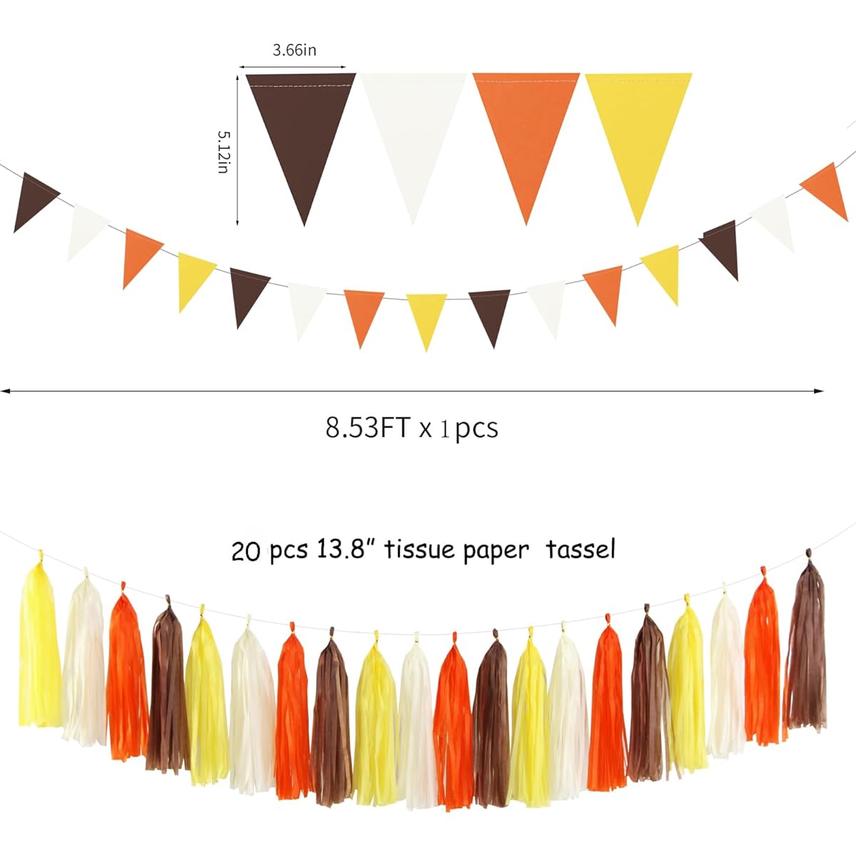 Ouruola Baby Shower Party Decorations Brown Orange Yellow Fall Harvest Thanksgiving Tissue Pom Poms Streamers Birthday Bridal Wedding Bachelorette Tassel Garland Banner Decor 30pcs