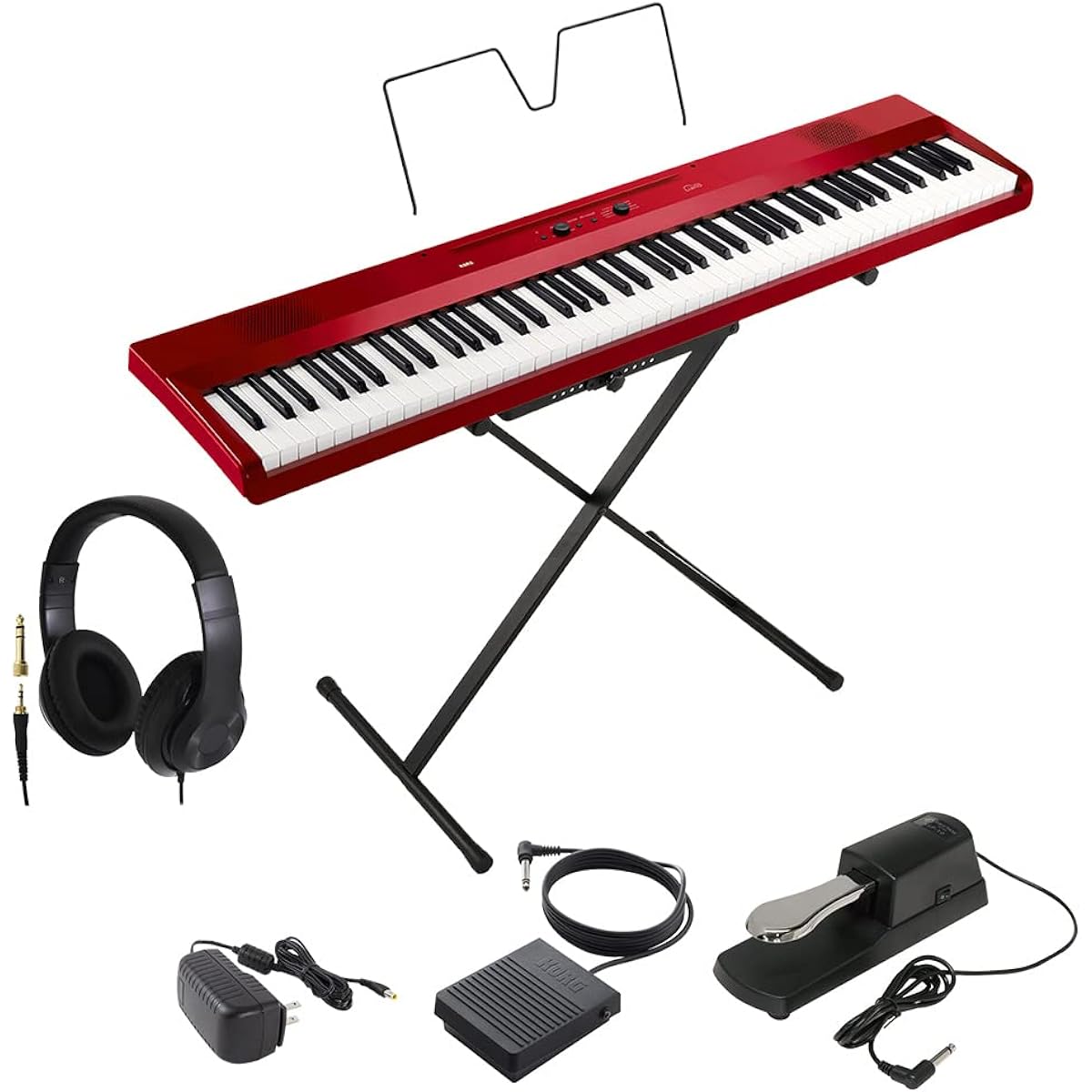 KORG L1SP MRED Metallic Red Keyboard Electronic Piano 88 Keys Headphones and Damper Pedal Set KORG