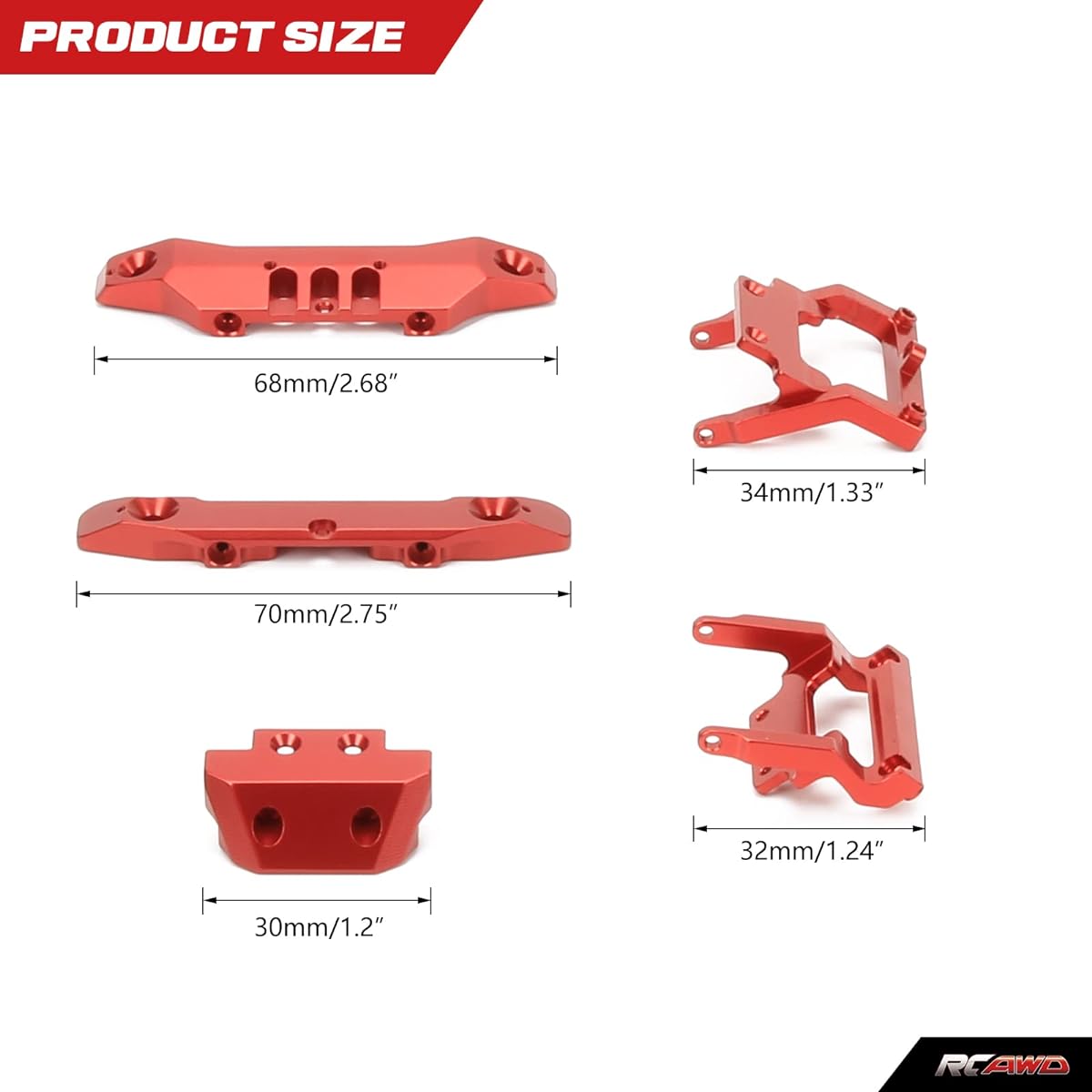 RCAWD Front & Rear Bumper Set & 4 LED Lights for LaTrax Teton & LaTrax Desert Prerunner Upgrade 76064-5#76054-1#76054-5 1/18 4X4 Monster Truck Parts #7635 Red