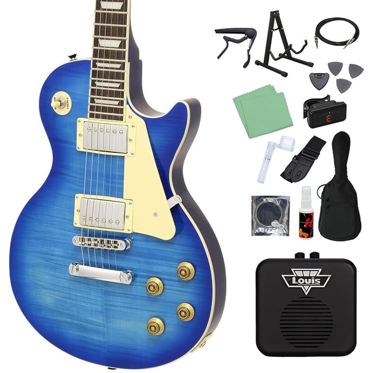 Blitz by AriaProII BLP-450 SBL Electric Guitar Beginner 14-piece Set [With Mini Amplifier] Les Paul Standard See-through Blue Blitz
