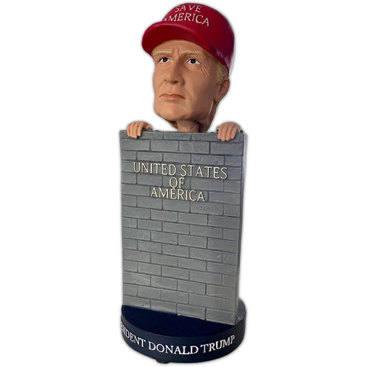 President Trump 2024 Save America Bobblehead Doll | MAGA Border Wall Theme Donald Trump Figure | Build a Wall Bobblehead for Republican Trump Supporters