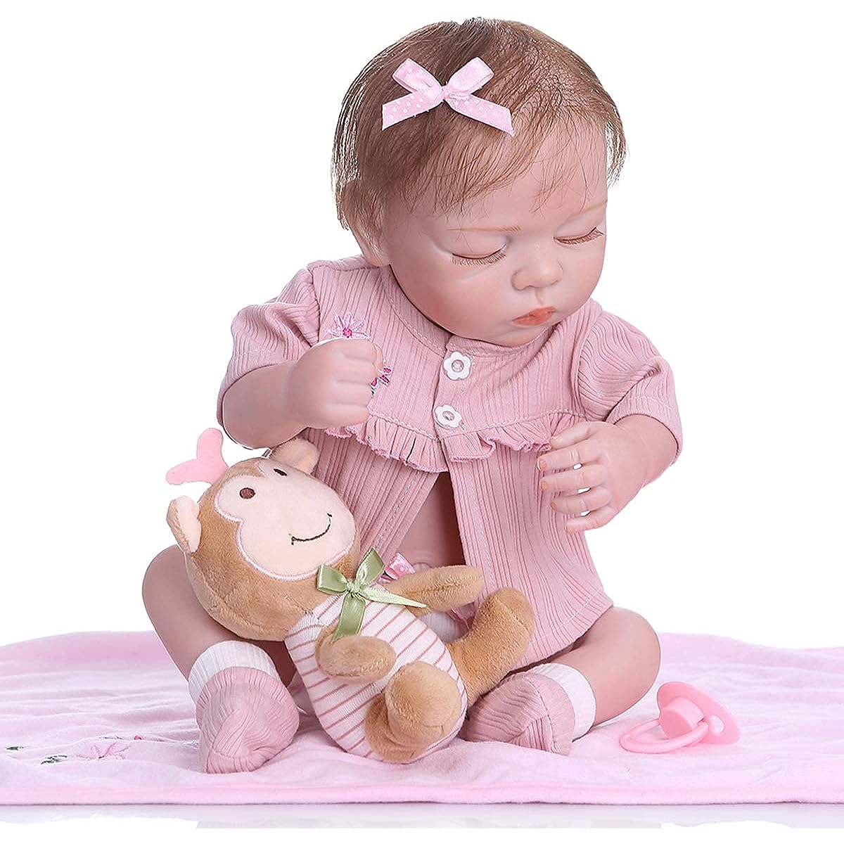 TERABITHIA 18" 48cm Real Life Premier Sweet Sleeping Newborn Cuddy Baby Doll Washable Soft Touch Silicone Vinyl Full Body Reborn Girl Doll Anatomically Correct