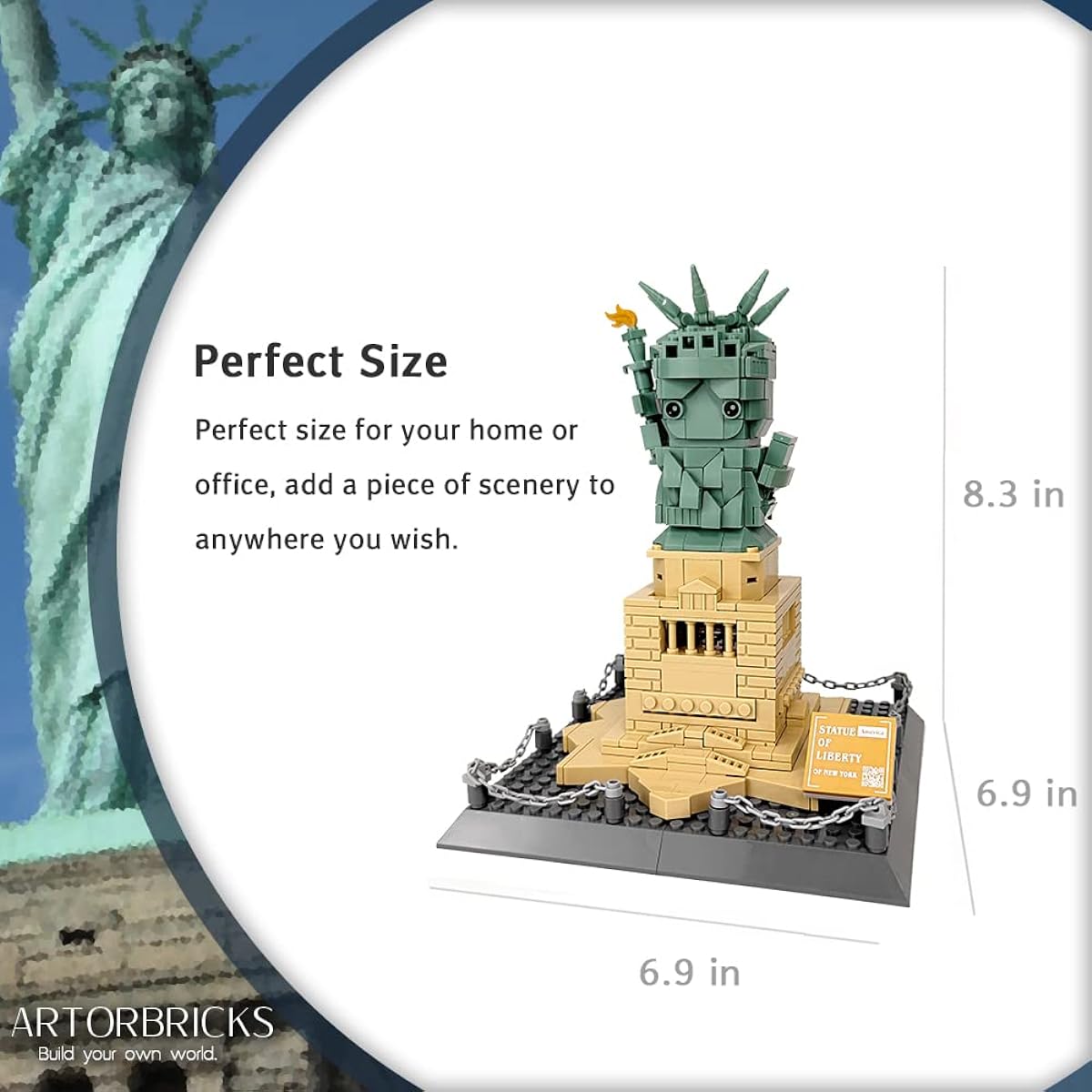 ArtorBricks Architectural Mini Statue of Liberty Building Collection Construction Set Model Kit Gift for Kids and Adults Compatible with Lego (414 Pieces)