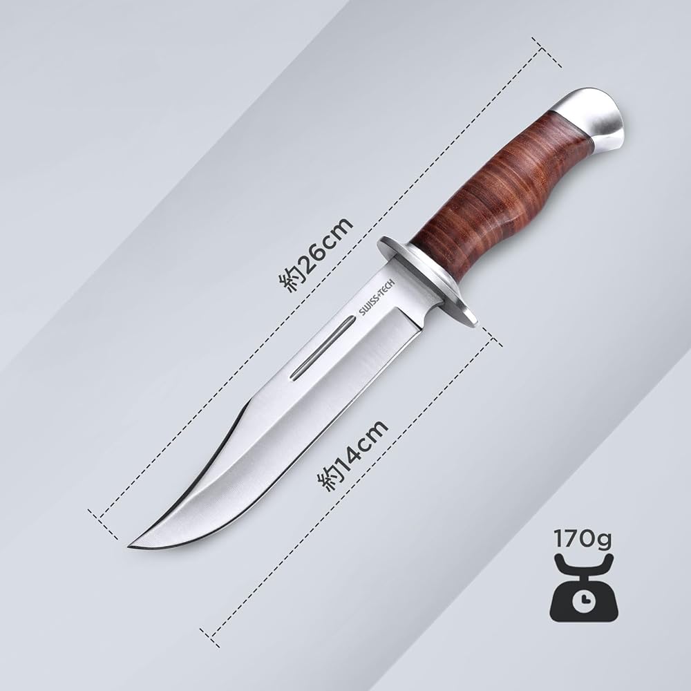 SWISS+TECH Knife, Sheath Knife, Outdoor Knife, Camping Knife, Blade Length Approximately 14cm, Case Included