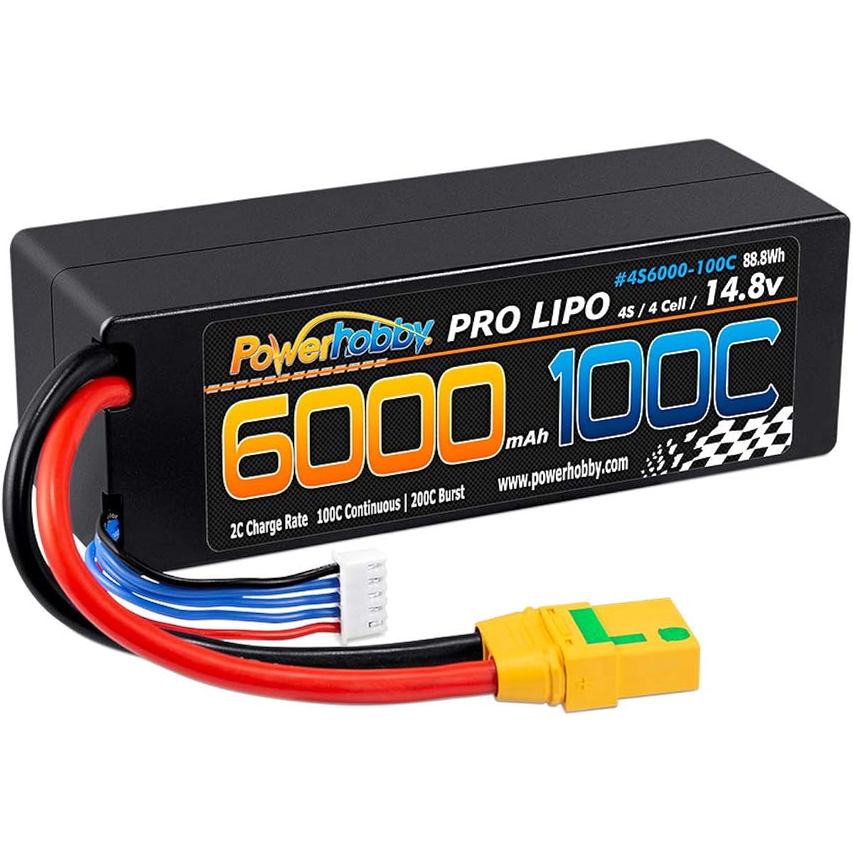 Powerhobby 4S 14.8v 6000mah 100C-200C Lipo Battery with XT90 Plug Hard Case 4 Cells