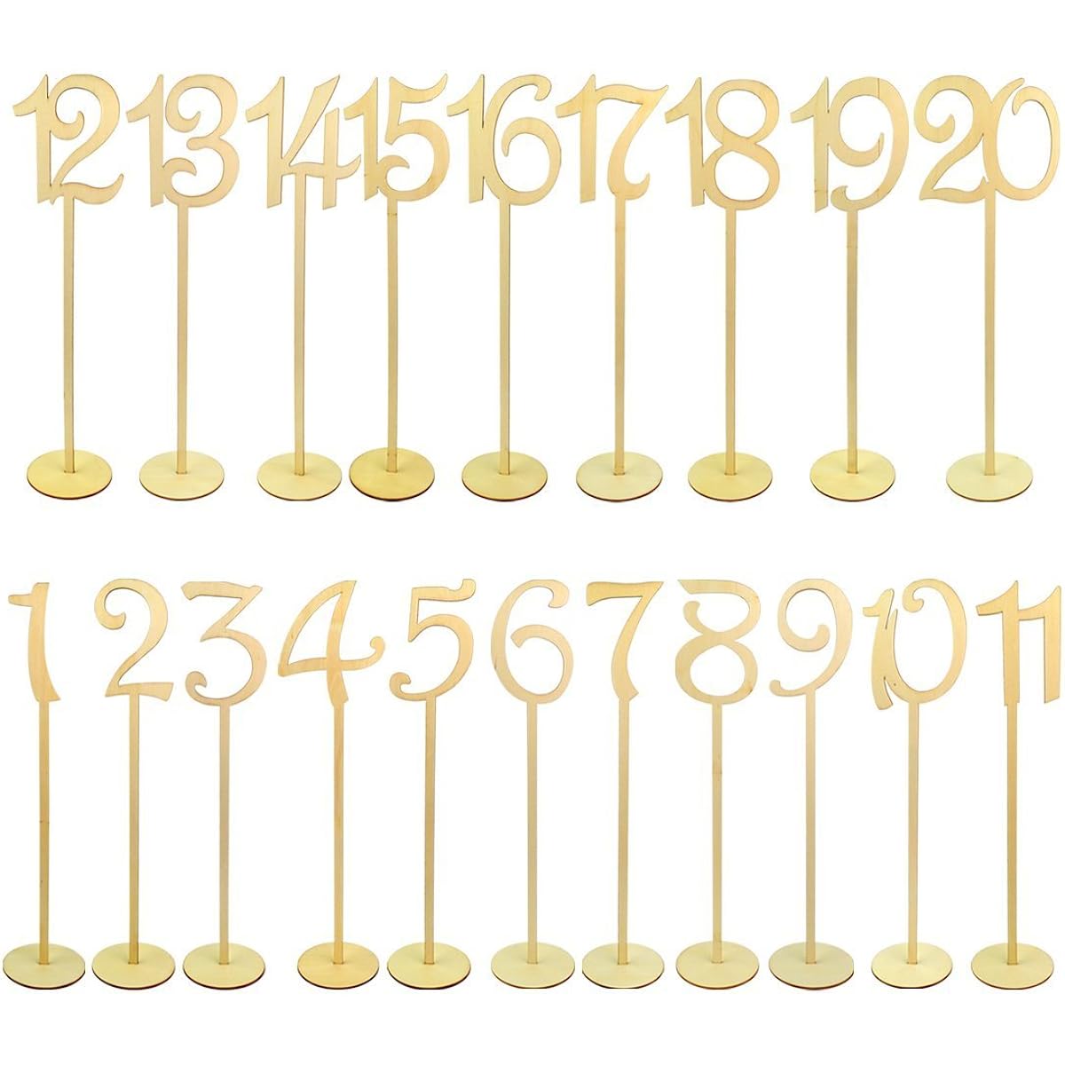 20 Table Numbers, JMKCOZ 1 to 20 Wooden Wedding Table Numbers with Sturdy Holder Base Home Decoration for Party