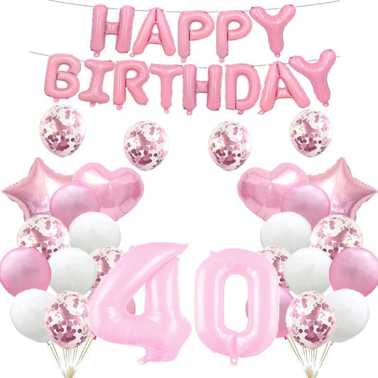 40th Birthday Balloons, 40th Birthday Decorations, Pink, 40 Balloons, 40 Balloons, 40th Birthday Party Supplies, 40 Foil Mylar Balloons, Latex Balloons, for Girls, Boys, Women, Men