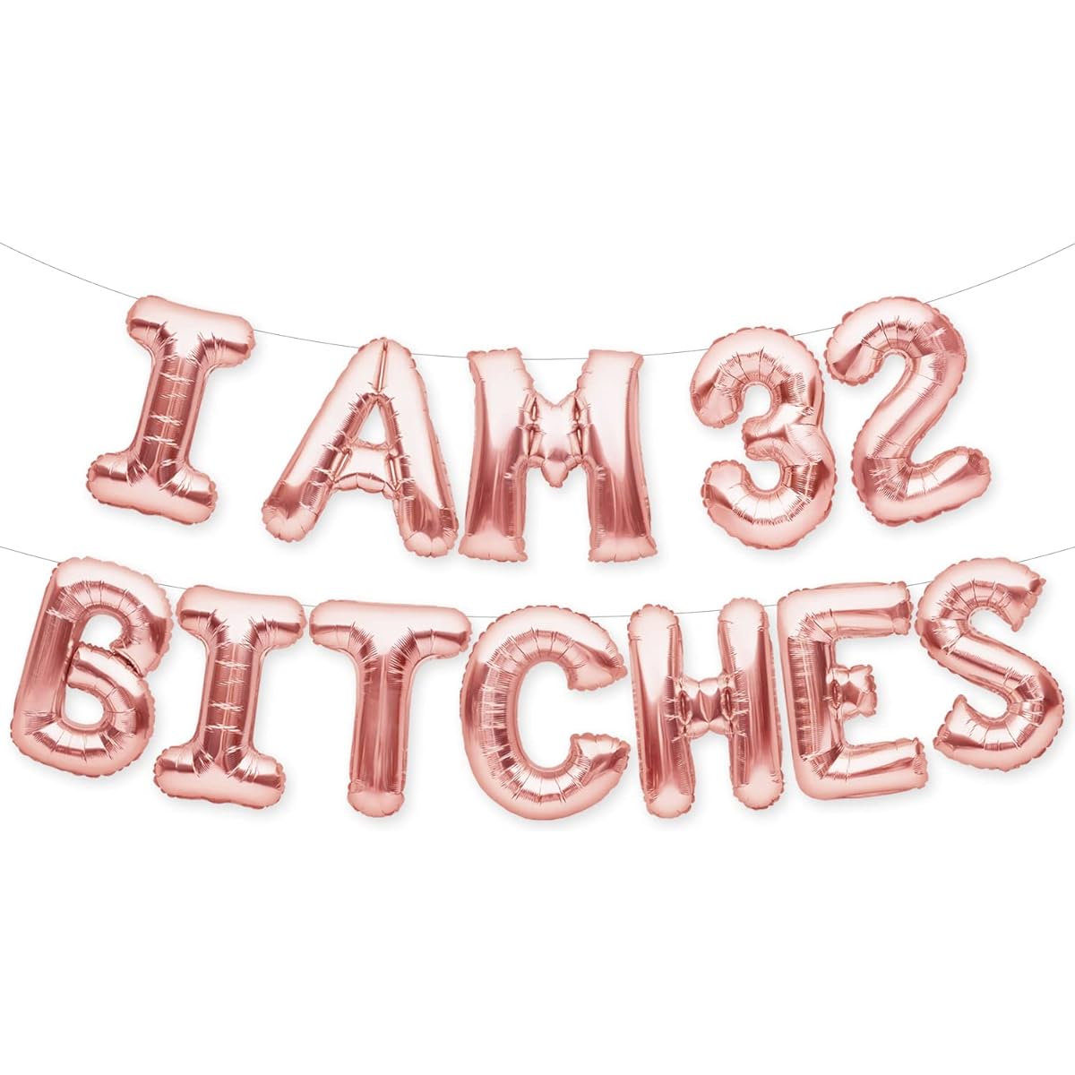 PartyForever I AM 32 BITCHES Balloon Banner Rose Gold 32nd Birthday Party Decorations Sign