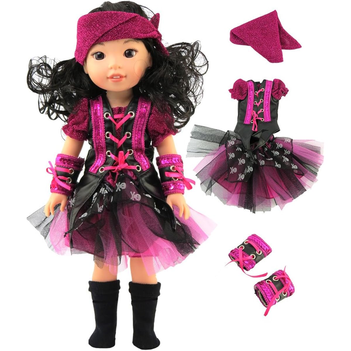 Metallic Pirate Halloween Costume Fits 36cm Wellie Wisher Dolls 14'' Inch Doll Clothing