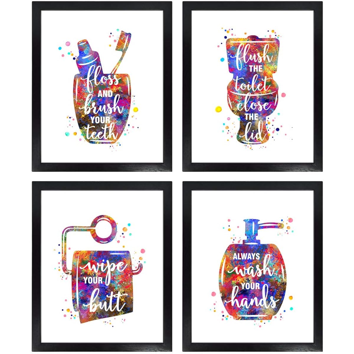 Dignovel Studios Unframed (Set of 4) 8X10 Funny Bathroom Signs Bathroom Rules Watercolor Wall Art Prints dnc21