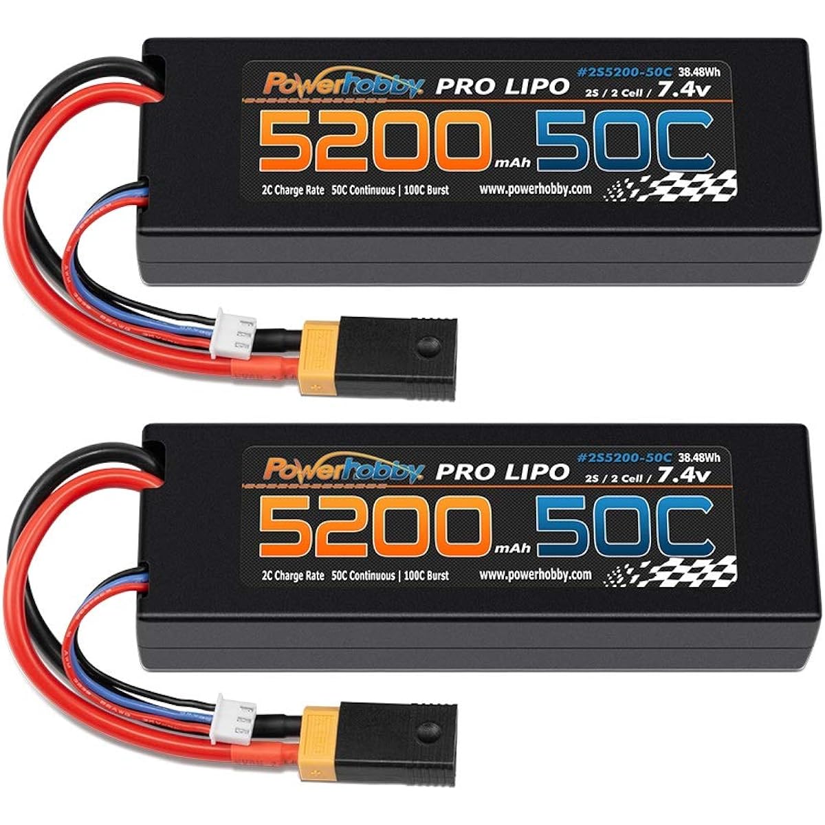 Hobbypower PowerHobby 2S 7.4V 5200mAh 50C LiPo Battery W XT60 Plug + Traxxas Plug Adapter 2 Cells (2) Compatible Models: Slash 4x4 4WD 2WD Stampede Rustler E-Revo E-Maxx Spartan M41 X-Maxx Brushless VXL