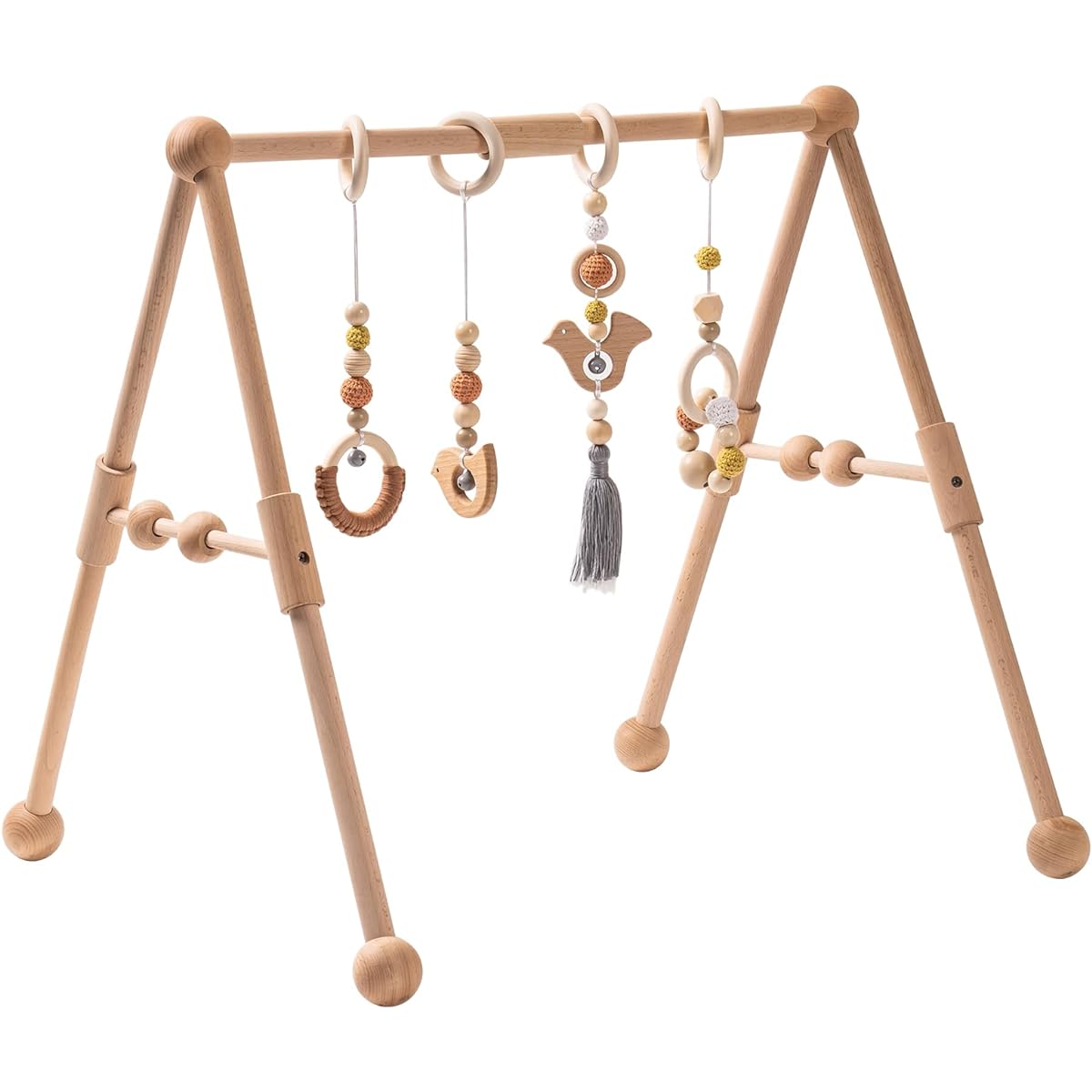 ROBUD Baby Play Gym: Essential Wooden Baby Gym with 4 Toys - Frame Activity Gym, Hanging Bar, Toddler Toys for Newborns