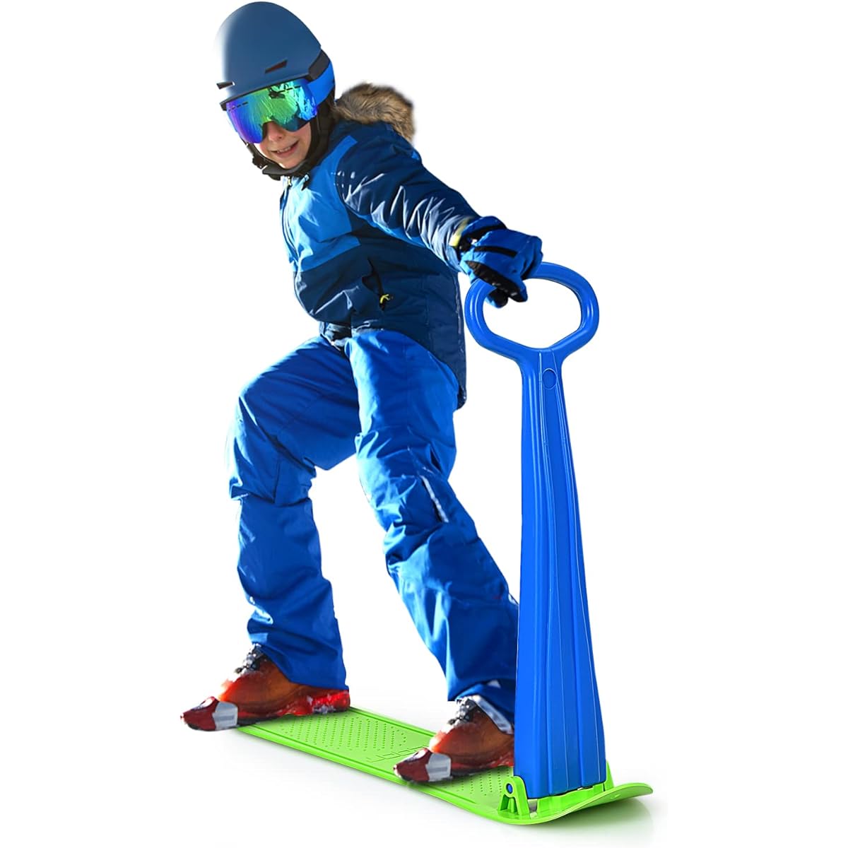 GYMAX Snow Scooter, Folding Snowboard, Kick Scooter with Grip Handle, Cold Resistant, Anti-Slip, Winter Toy, For Snow, Grass, Sand, For Ages 5+