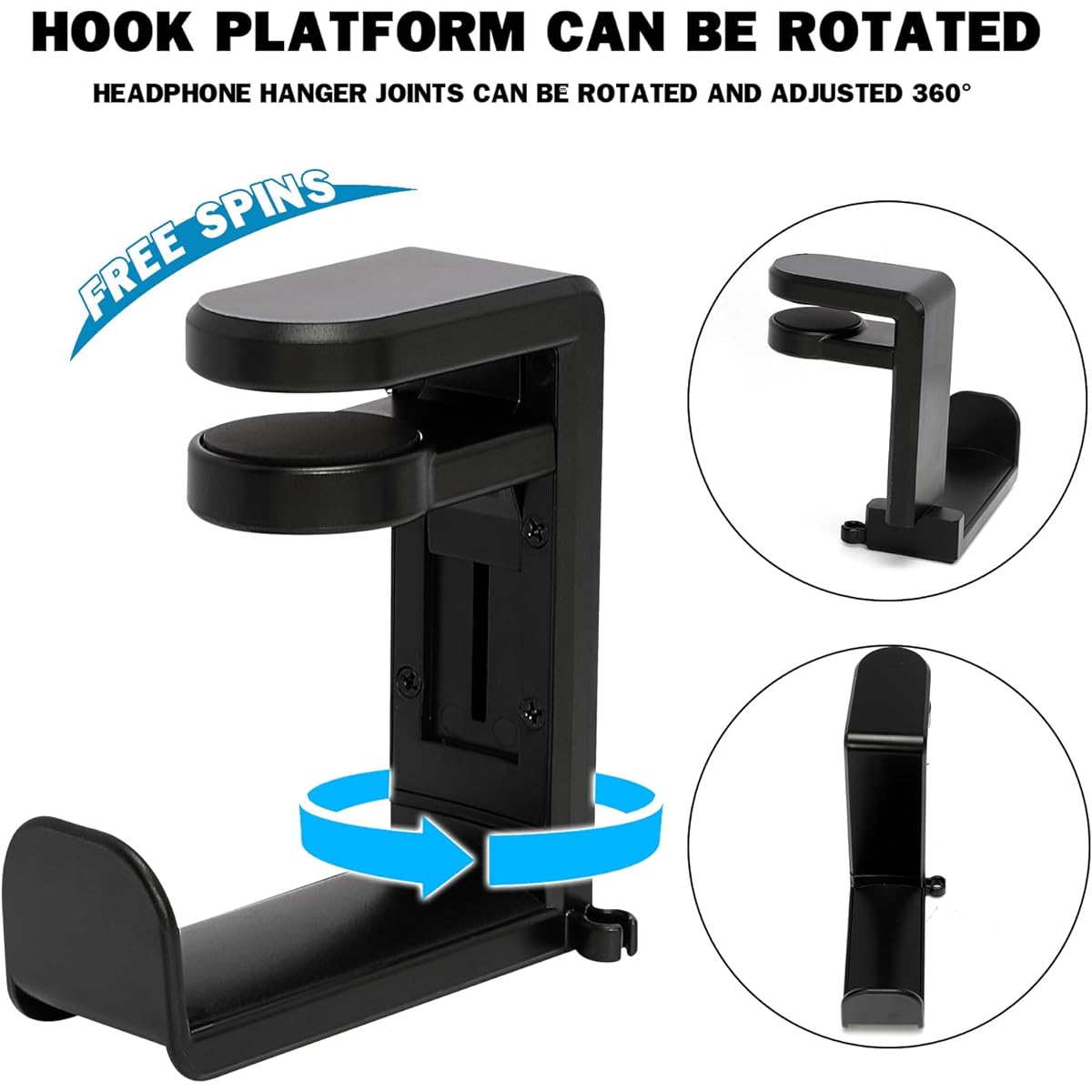 Worukio Premium Adjustable Headphone Stand PC Gaming Headset Universal Fit Headphone Holder Hanger Mount Earpiece Hook Cable Clip Organizer Pack of 2