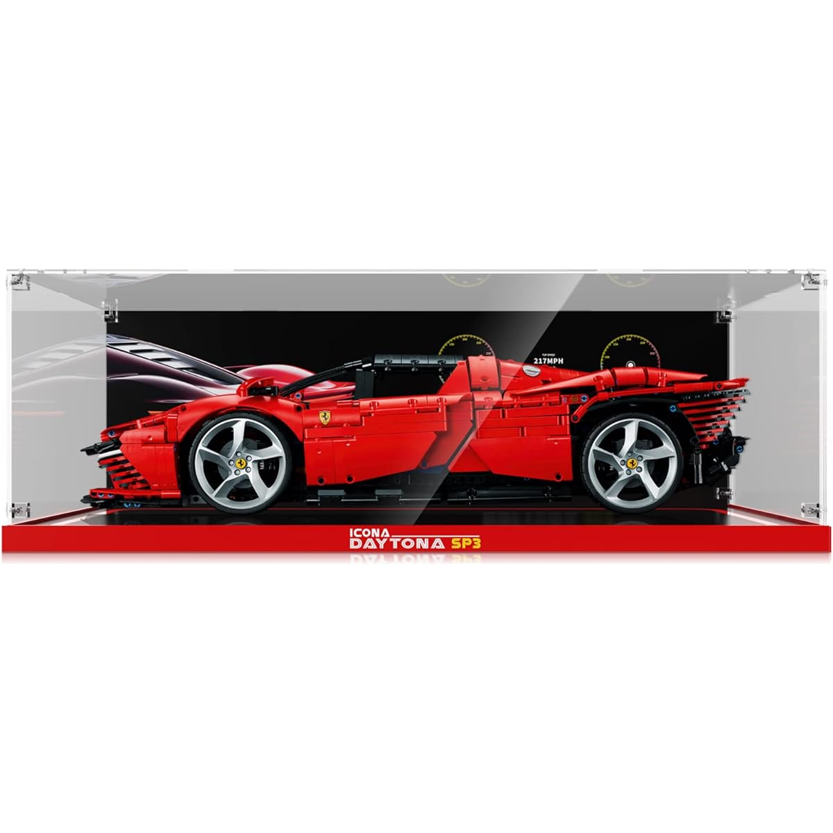 cooldac Display Case Acrylic Show Box for Lego Ferrari Daytona SP3 42143, Compatible with Lego Ferrari Daytona SP3 Building Blocks Model Set Display Box Showcase Storage (Model Not Included).