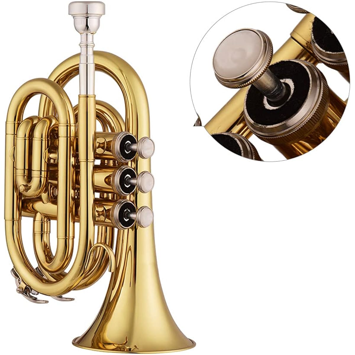 Brass Trumpet, Funien Trumpet Mini Pocket Trumpet Bb Flat Brass Material Mouthpiece Wind Instrument with Glove Cleaning Cloth Carrying Case
