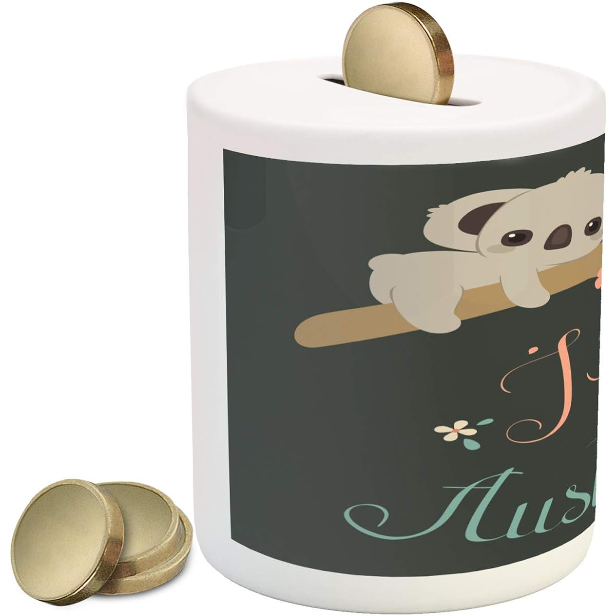 Lunarable Koala Money Box Blooming Flower Tree Branch Australian Wildlife Themed Cartoon Ceramic Coin Bank Cash Saving Piggy Bank 3.6" x 3.2", Multicolor