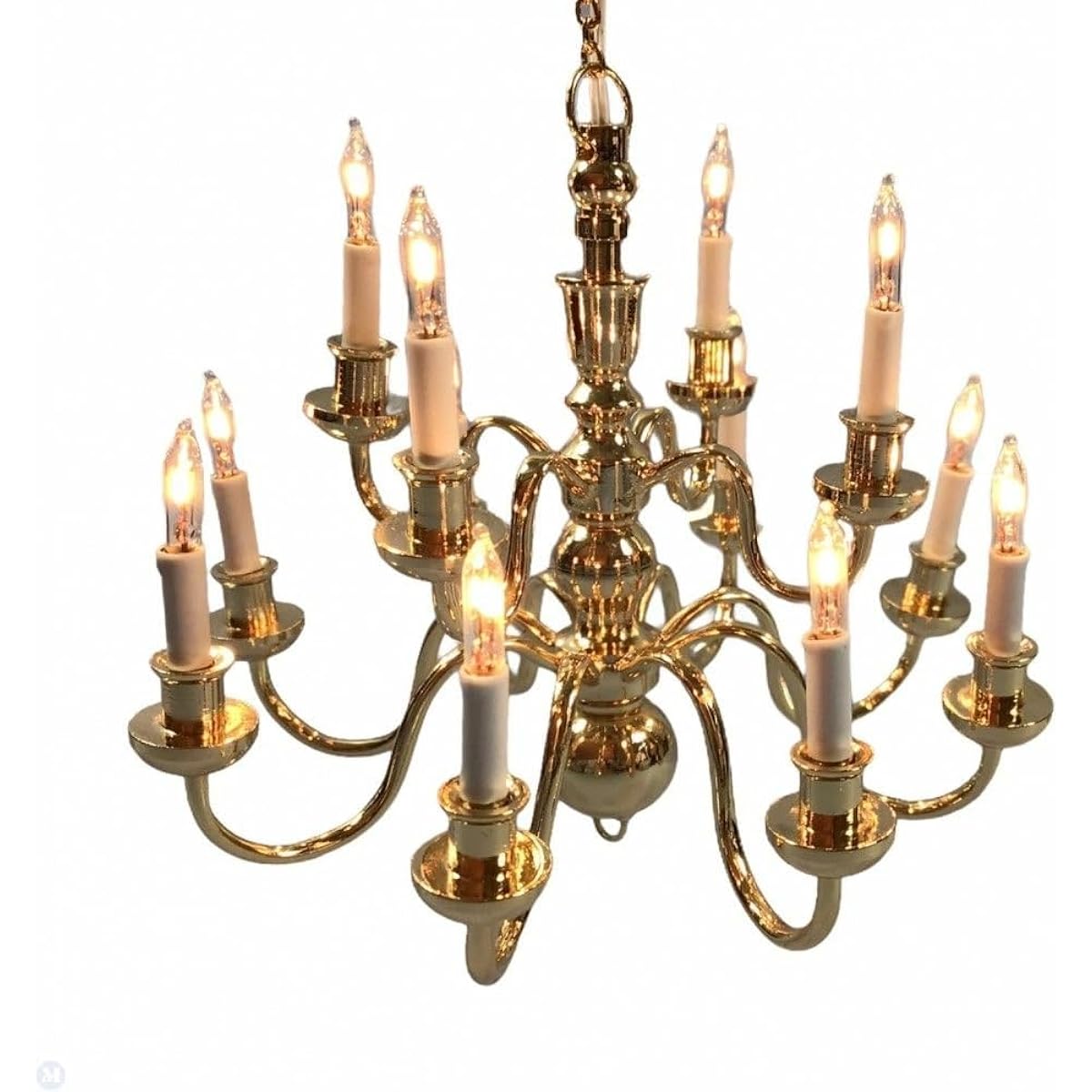 Melody Jane Dolls House Elite 12 Arm Brass Chandelier Candle Bulbs Miniature Electric Light