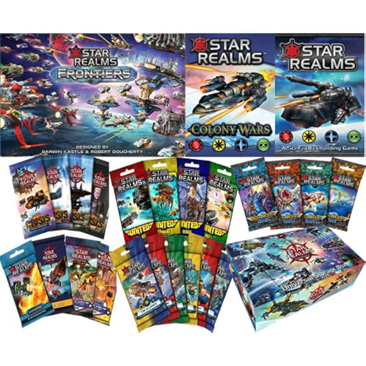 Star Realms Complete Bundle: Core Game, Colony Wars, Frontier, United, Command Deck, High Alert, Crisis, Gambit, Space Gambit, Scenario, 1 Promo Pack, Universal Storage Box