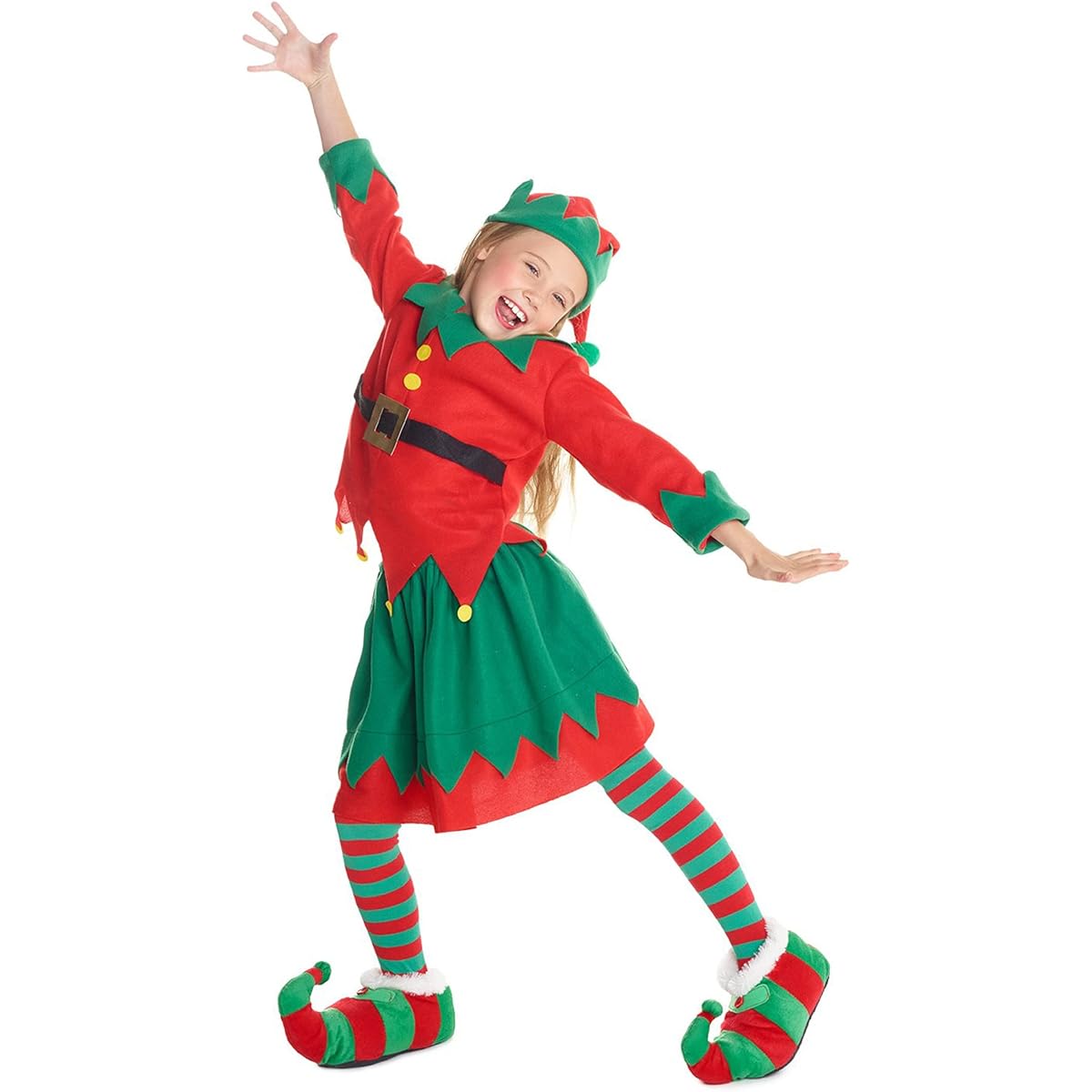 Morph Girls Christmas Elf Costume Toyshop Santas Little Helper Kids Festive Outfit Large (53-58 Ins/134cm-146cm) Red MCKGEL.1