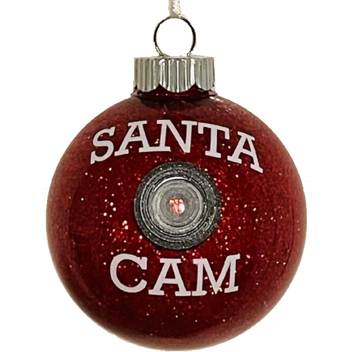 Santa Cam Red Glitter Ball Christmas Ornament