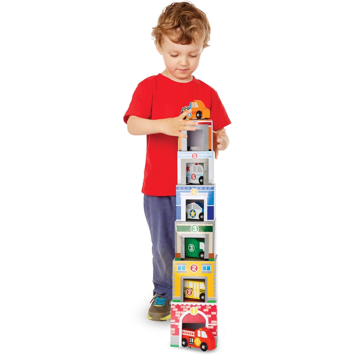 Melissa & Doug 13576 Nesting Building Set with 6 Wooden Vehicles, Multicolor