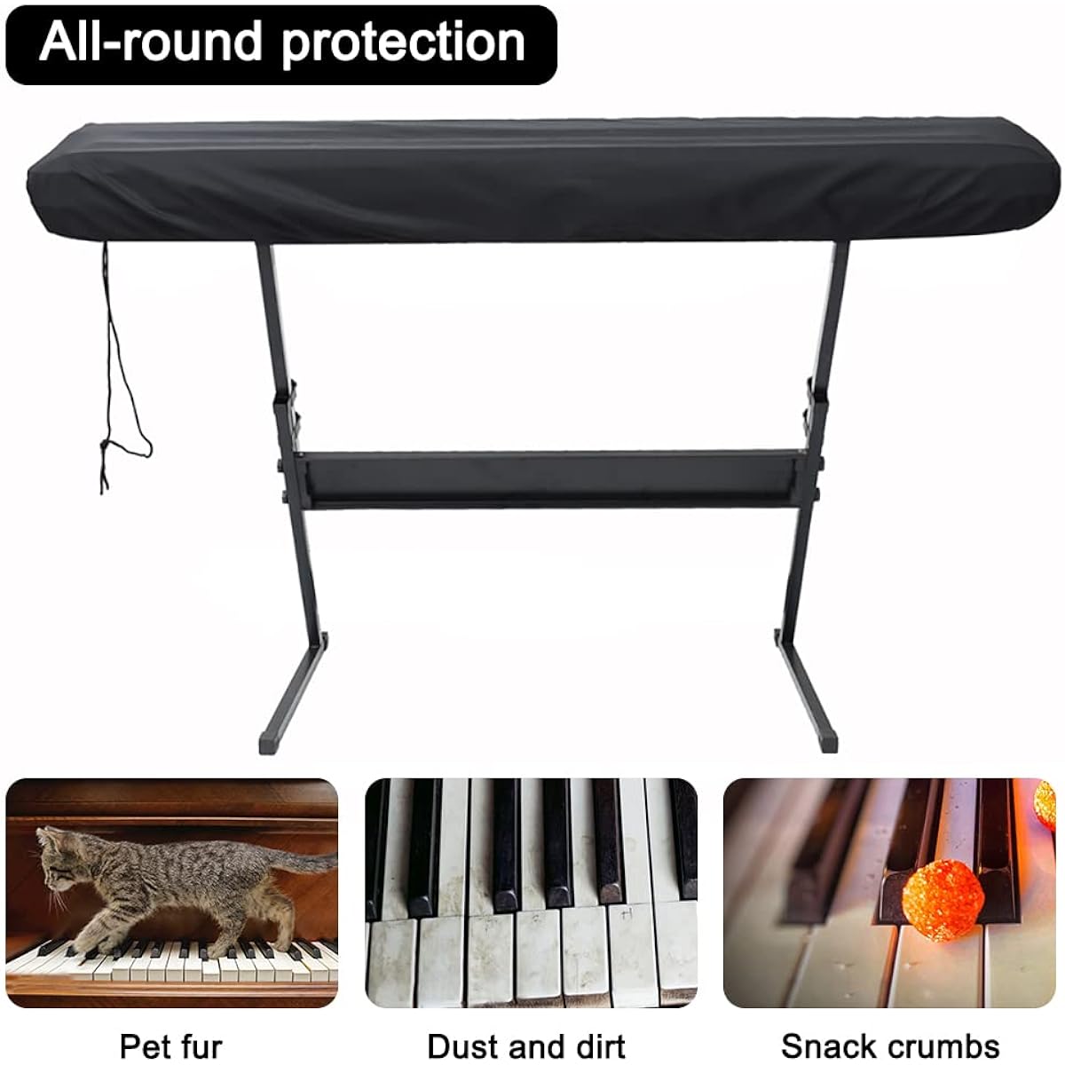 lyfLux Digital Piano Keyboard Dust Cover for 88 Keys Digital Piano Keyboard Dust Cover with Elastic Cord Lock Clasp (Black)