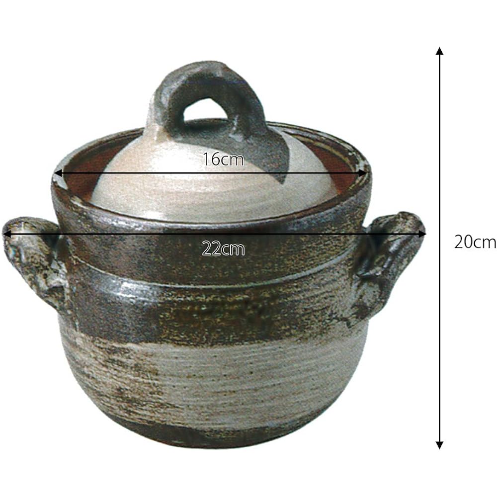 Santo Rice Pot: 52-11785 Banko Ware Rice Clay Pot for Direct Fire Rice Cooking Ash Glaze Brush Grain 2 Cup Rice Pot 16x20cm 1100cc SANTO 117857