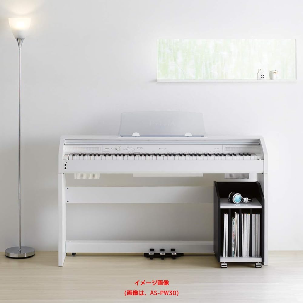 Asahi Wood Processing Sheet Music Storage PIANO WAGON Width 30cm Depth 29cm Height 52cm Black x White Finished Product AS-PW30