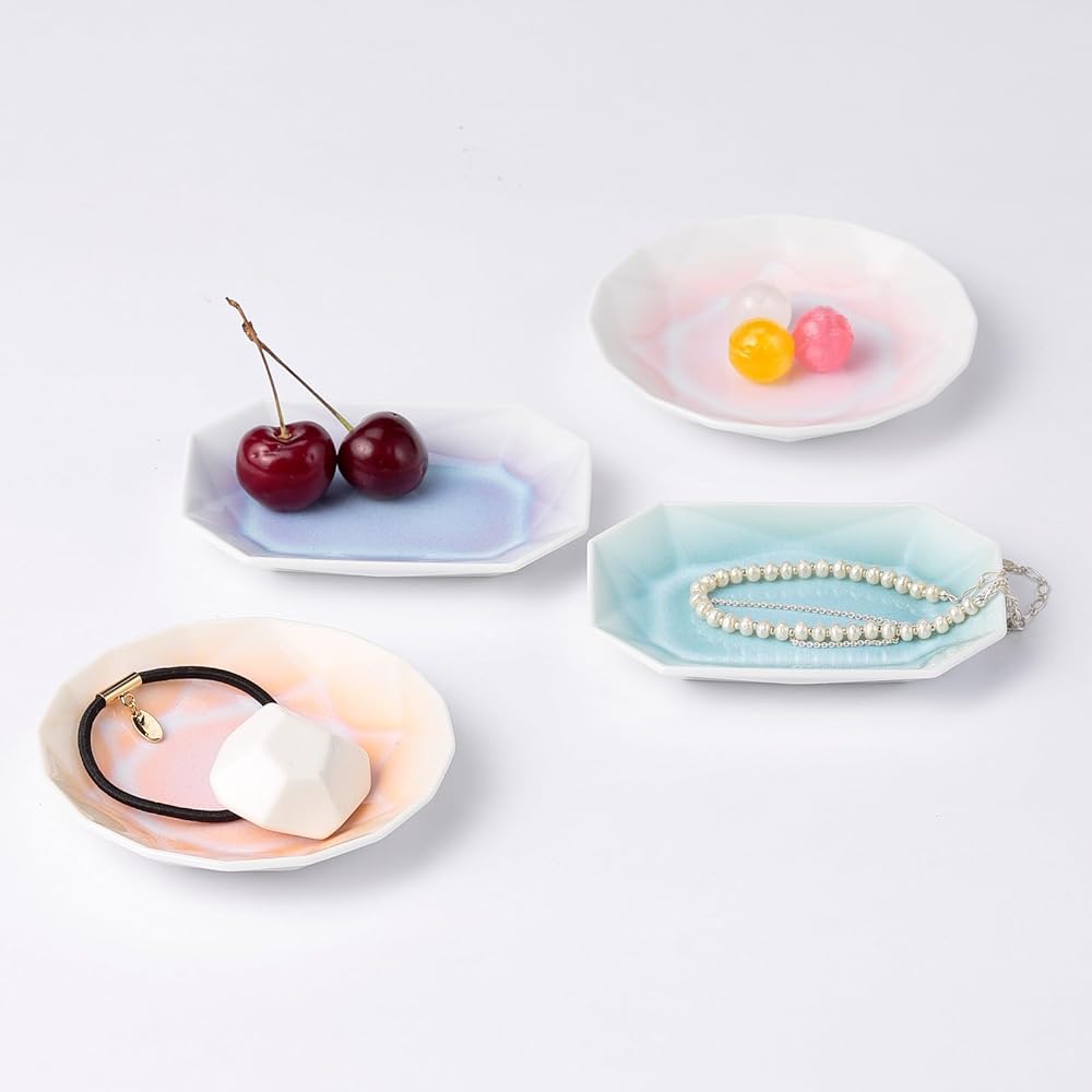 Floyd Small Plates Dishwasher Safe Microwave Safe Set of 4 Gift Approx. 10cm Arita Jewel Round Pink x Orange Arita Jewel Octagon Purple x Green Made in Japan FL06-02101