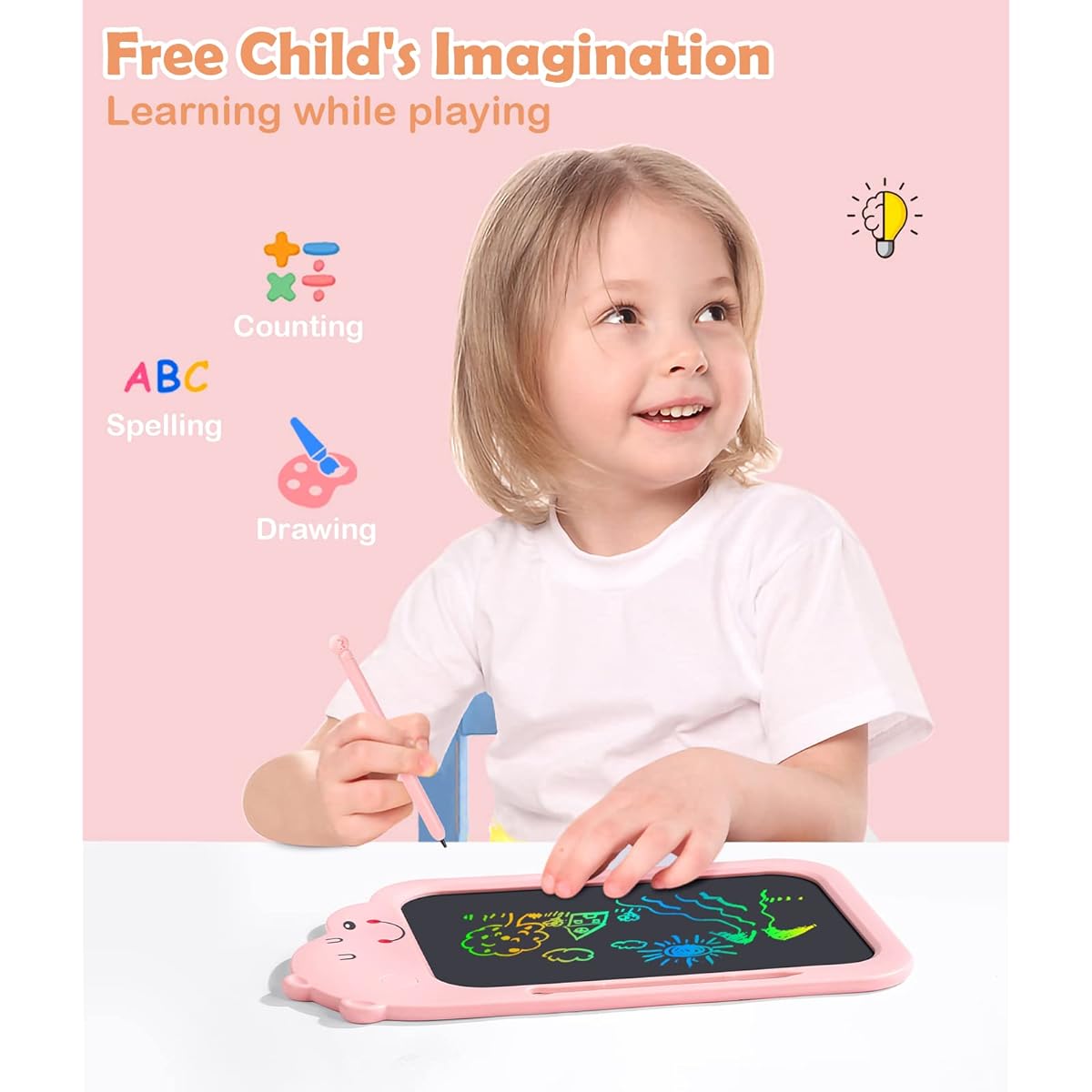 LCD Writing Tablet 8.5 Inch Bear Shape Colorful Doodle Board Drawing Pad for Kids Drawing Tablet Girls Toys 6-8 Years Old Educational Kids Toys 3 4 5 6 7 8 Years Toddler Girls Boys Toys