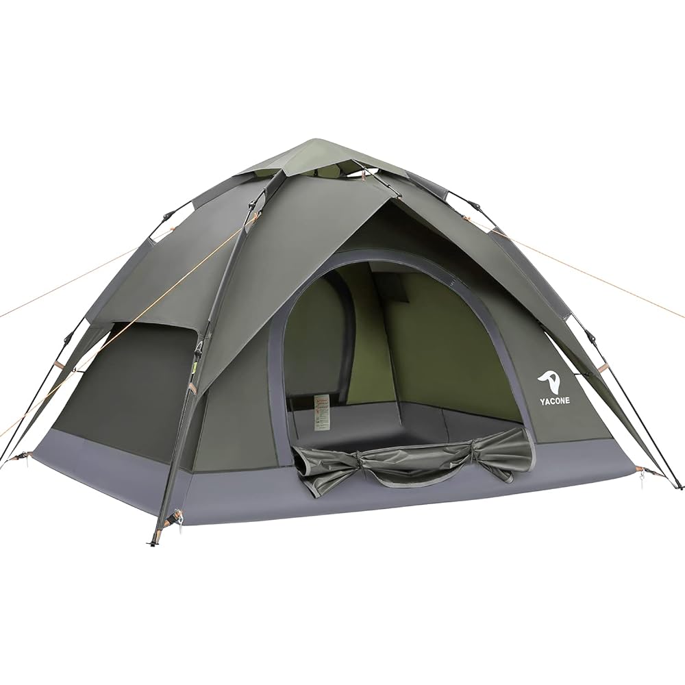 YACONE One Touch Tent Tent for 3 to 4 People One Touch 2WAY Tent Easy to Set Up Disaster Prevention Camping Equipment Water Repellent UV Protection Climbing Foldable Waterproof Breathable Outdoor