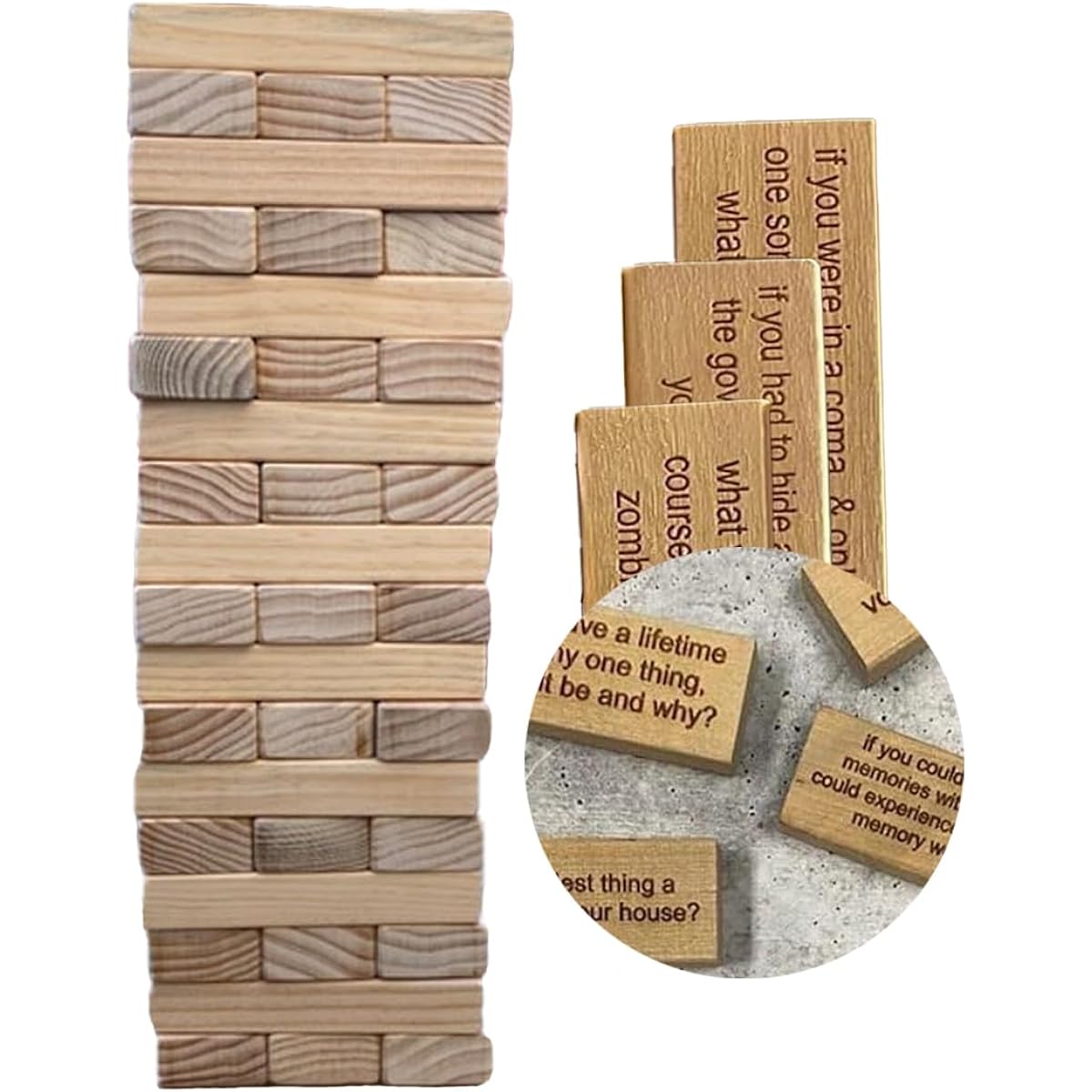 LONA Ice Breaker Questions Tumbling Wood Balance Stacking Blocks Tower Game - Get to Know Each Other Family Party Game - Icebreaker Conversation Starter