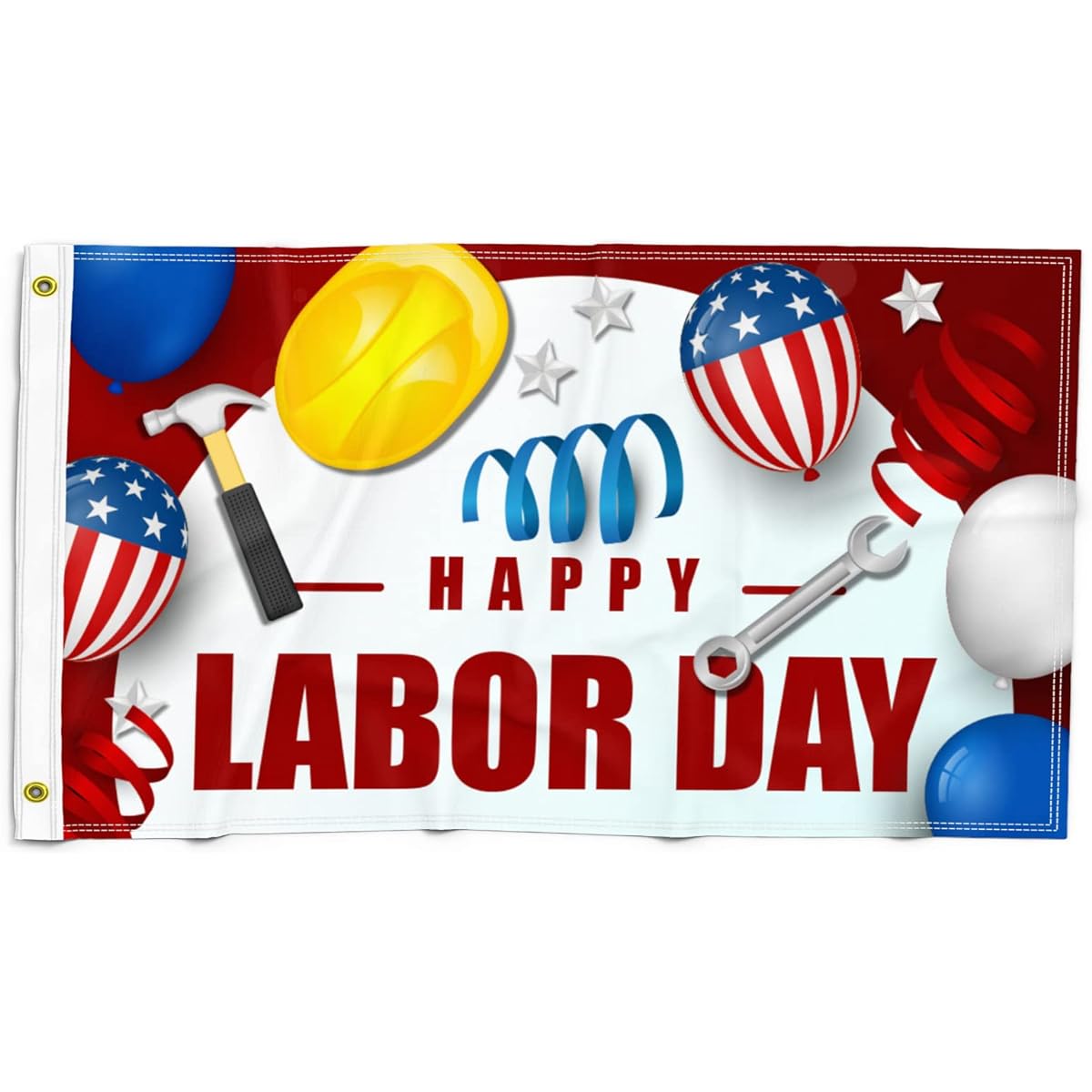 Happy Labor Day Flag Decoration for Outdoor & Outdoor Use with 2 Solid Brass Grommets for Hanging - 3x5 Feet