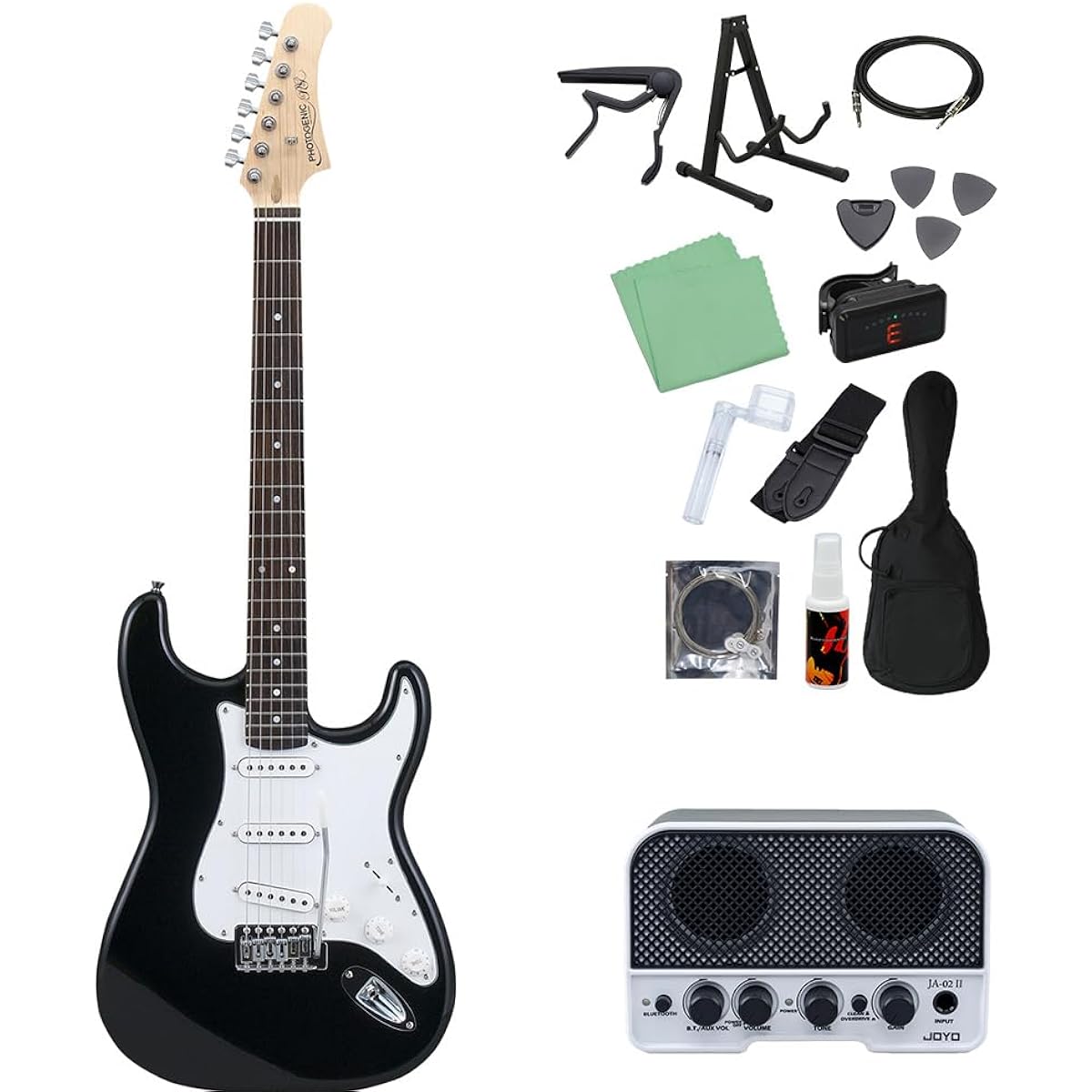 Photogenic ST-180 BK Electric Guitar Beginner 14-piece Set [Includes Bluetooth Mini Amplifier] Stratocaster Type Photogenic