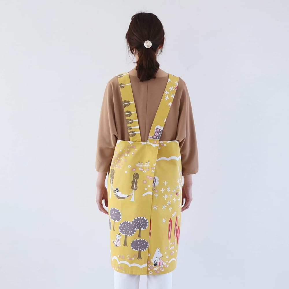 Quarter Report (MOOMIN) Moomin 100% cotton Easy to put on and take off Just put it on Over apron I'm here Gray Free size X type Apron length 85cm Wall hanging OK Large pocket included [Made in Japan]