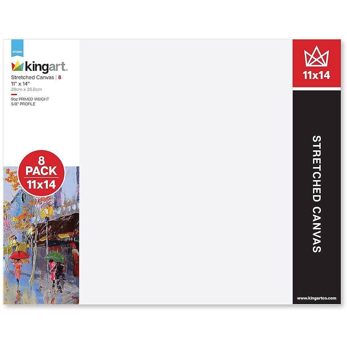 KINGART Stretched Canvas for Painting 8 Pieces 11 x 14 Inch Plain White Canvas 100% Cotton 8oz Gesso Primed Acrylic Pour and Oil Painting Supplies