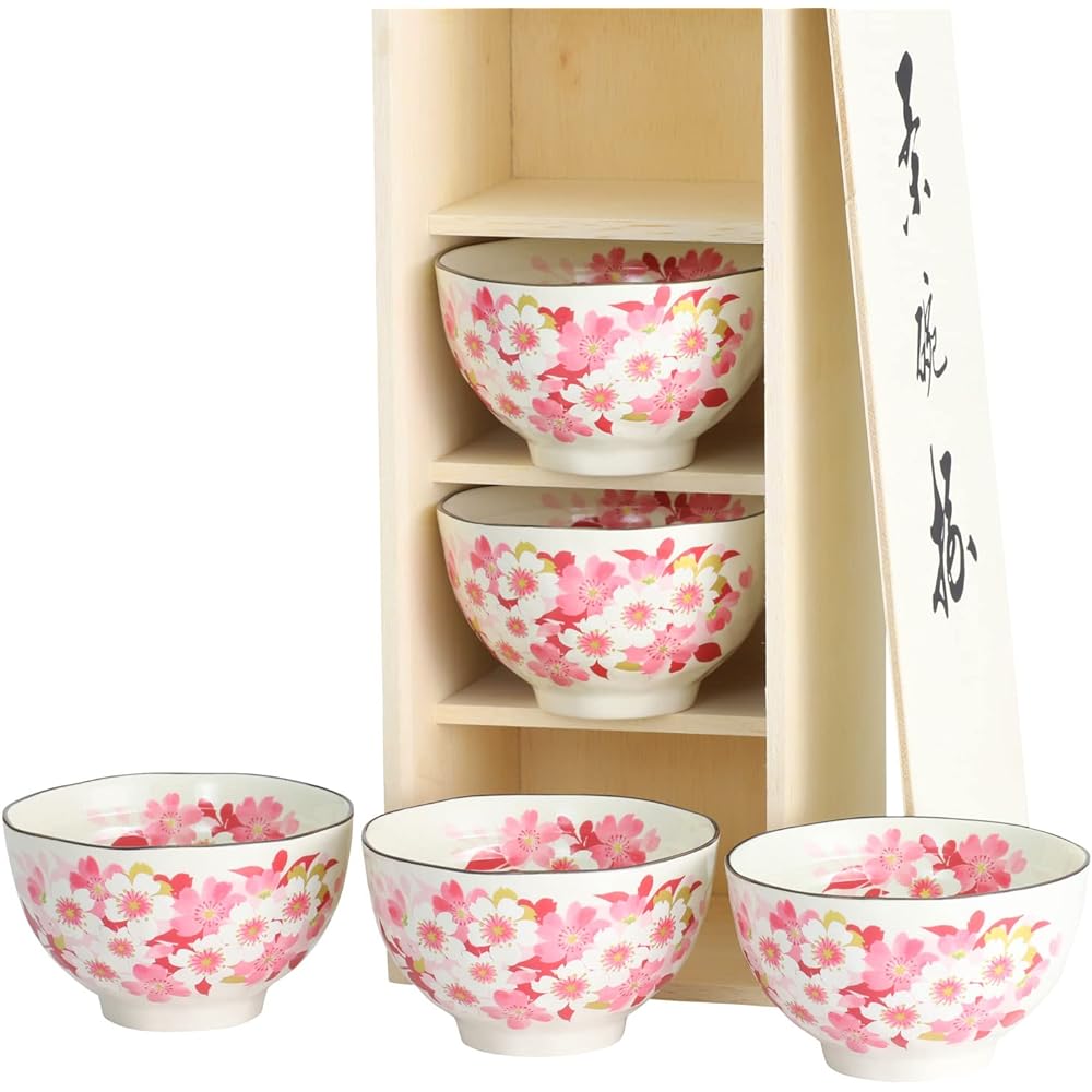 Ceramic Indigo Hyakuchidori Rice Bowl Set 5 Tea Bowls 2538 White