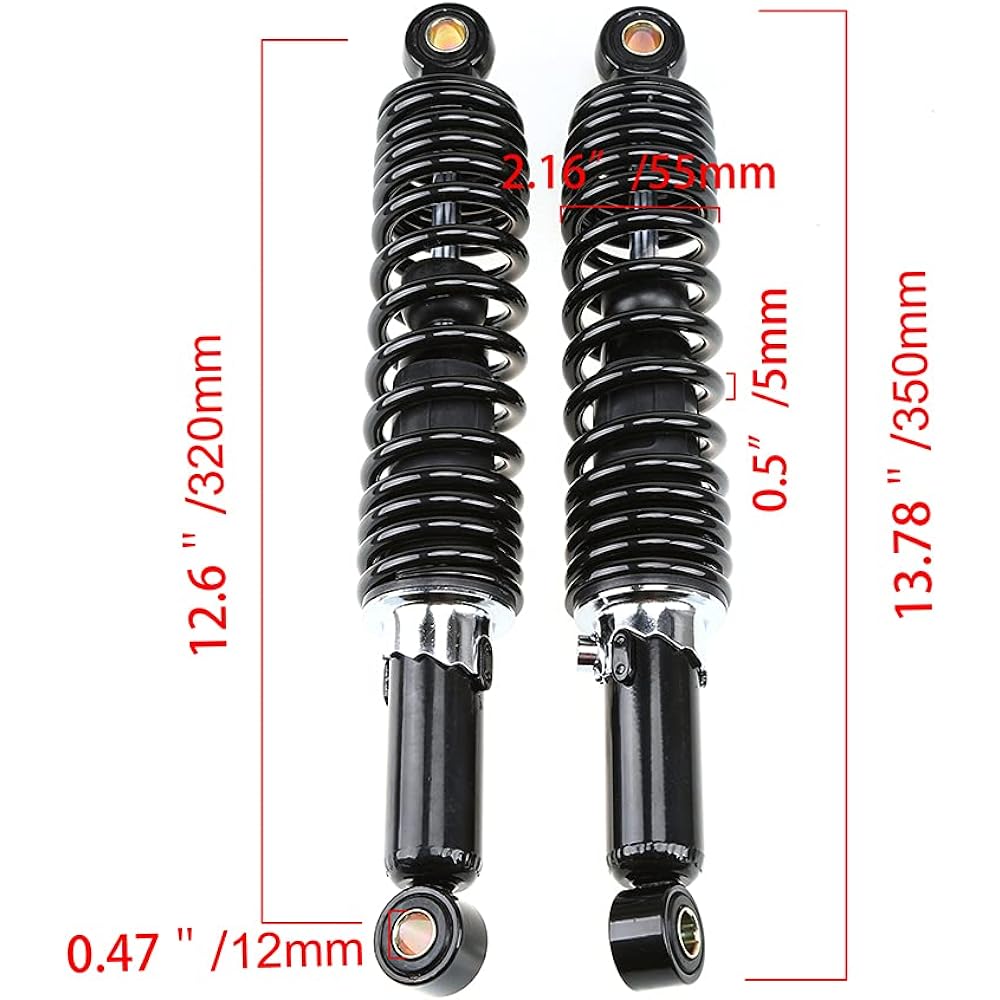 Possbay Motorcycle Shock Motorcycle Rear Shock 12.6 inch/320mm Motorcycle Shock Absorption Rear Suspension for Yamaha Honda Suzuki Dirt Sport 1 Pair Black