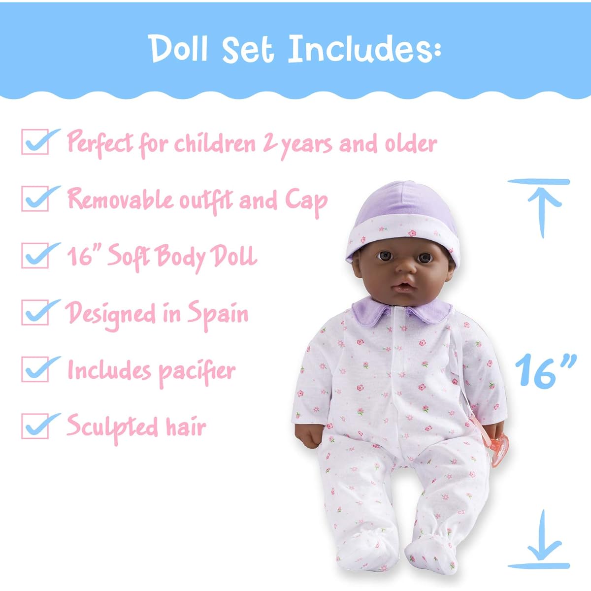 [JC Toys] JC Toys, La Baby African American 16inch Washable Soft Body Purple Play Doll For Children 2 Years Or Older, Designed by [Parallel Import]