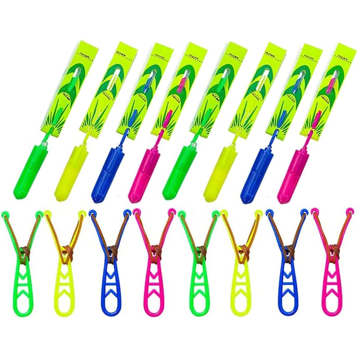 Rocket Slingshot Flying Copter with LED Lights 24pcs Arrows Helicopter 12pcs Launcher Slingshot Copter Awesome Arrows Helicopter Glow Supplies for Kids (24pcs)