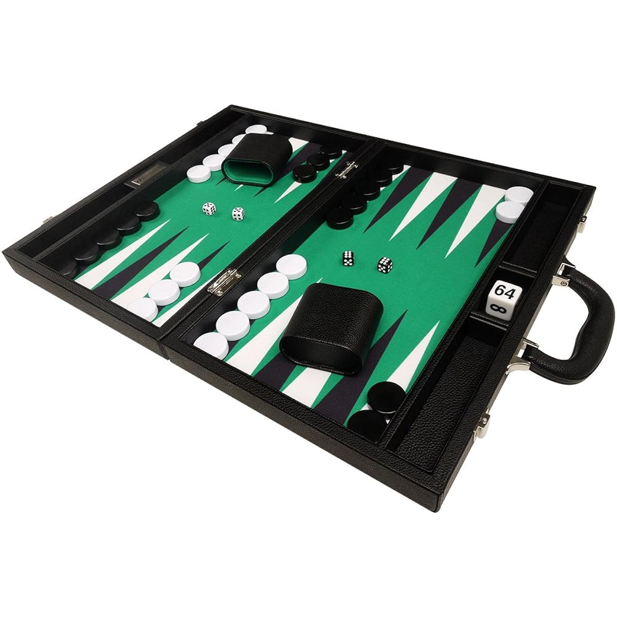 Silverman 16-Inch Black Board Green Playing Surface Backgammon Set with White and Black Points - Medium