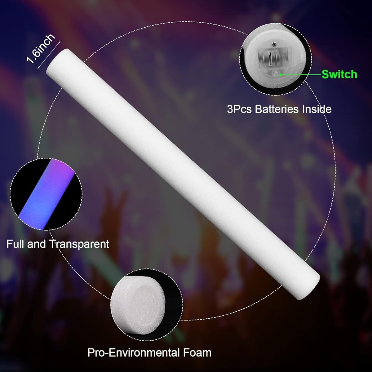 FATLBSEV Glow Sticks Bulk 150pcs LED Foam Glow Sticks 3 Modes Colorful Flashing Glow in the Dark Party Supplies for Birthday/Wedding/Rave/Concert/Party/Festival