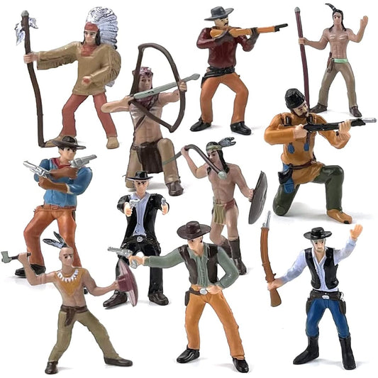 ArtCreativity Cowboy & Indian Action Figures - Set of 12 - Realistically Detailed, Freestanding, Party Decorations for Kids