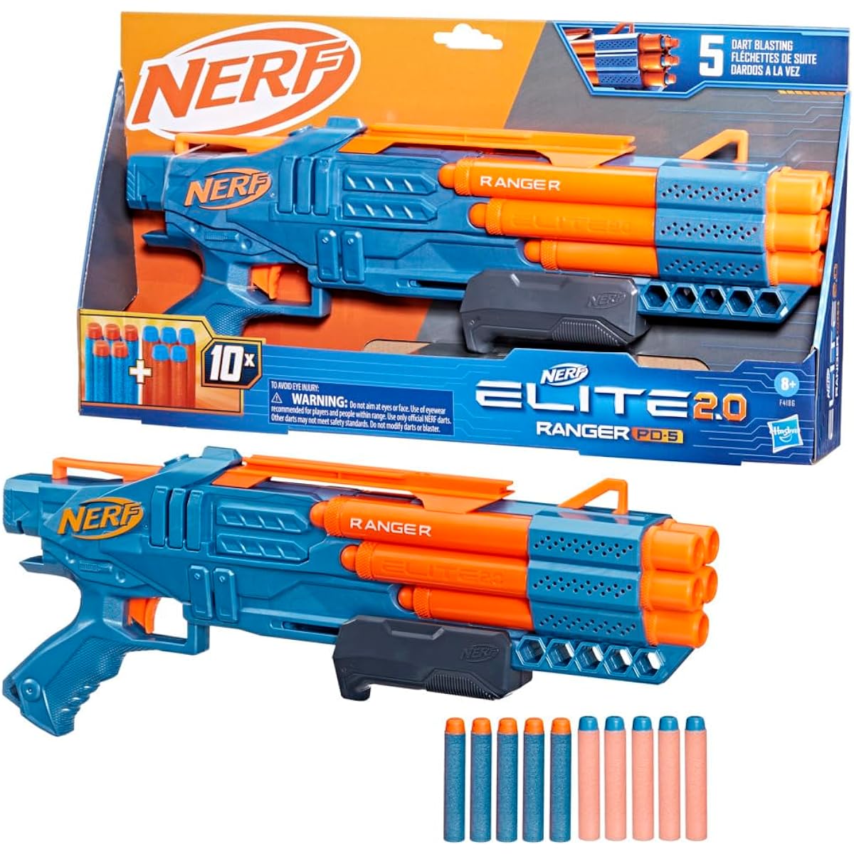 Nerf Elite 2.0 Ranger PD-5 Blaster 5 Barrel Blast 10 Nerf Elite Darts Easy to Use Dart Storage Pump Action Customizable