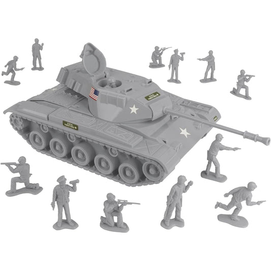 Tim Mee Toy Walker Bulldog Tank Playset- Gray 13pc - Made in USA