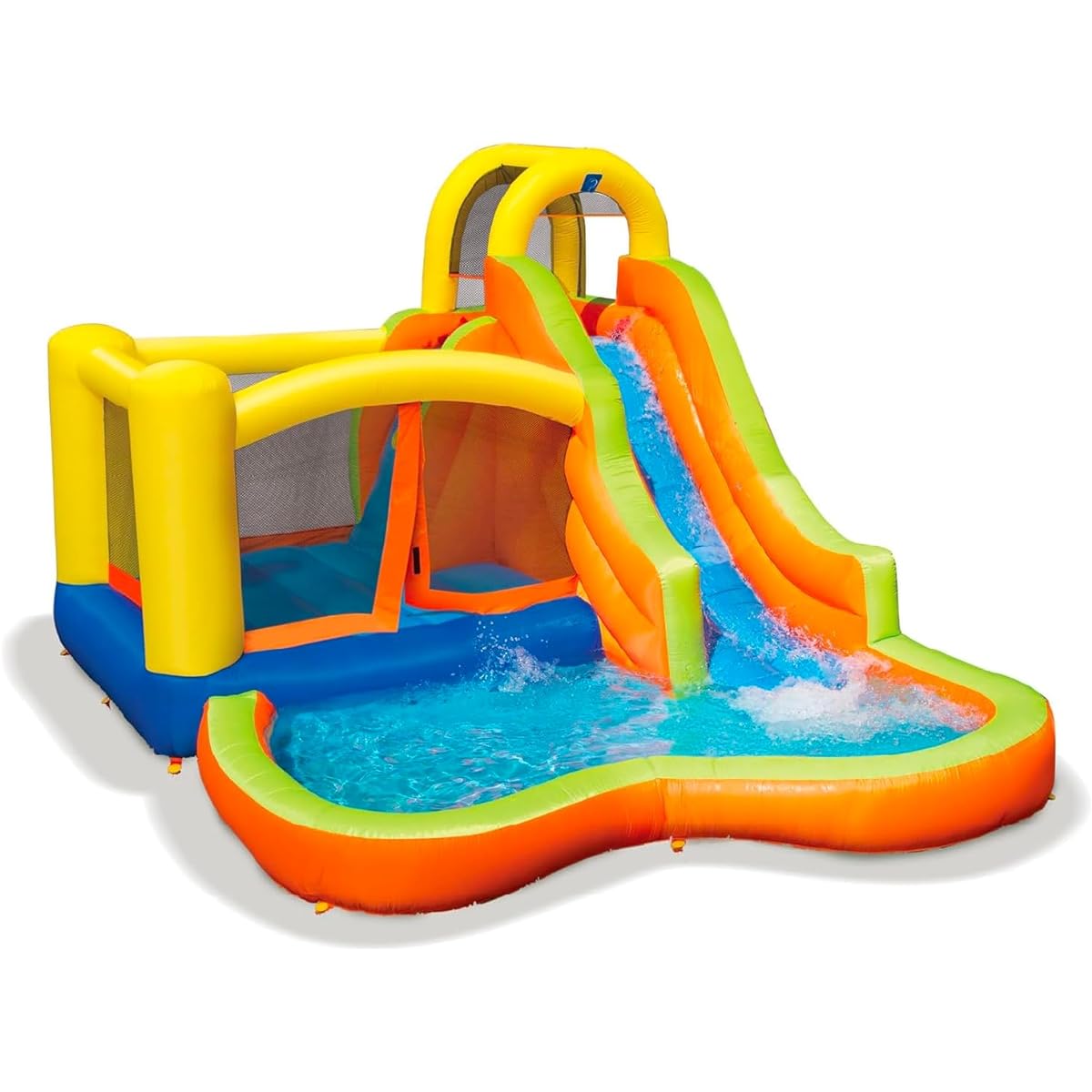 BANZAI Sun 'N Splash Fun 12' x 9' x 7' Kids Inflatable Outdoor Backyard Bounce House Water Slide Splash Park Toy with Bouncer, Slide and Kiddie Pool