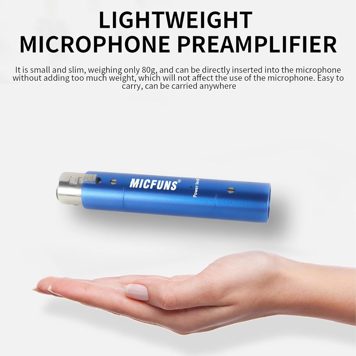 Micfuns M1 In-Line Mic Priam, Mic Booster Preamp with 28dB Gain for Dynamic and Passive Ribbon Microphones SM58 (Blue)