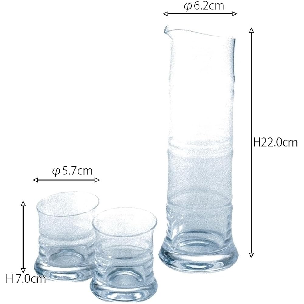 Sakeware set: Hirota Glass 86083-W Hyotake Sakeware Set Large Long Katana mouth size φ6.2xH22cm 430ml Guinomi size φ5.7xH7cm 80ml 115472 Made in Japan